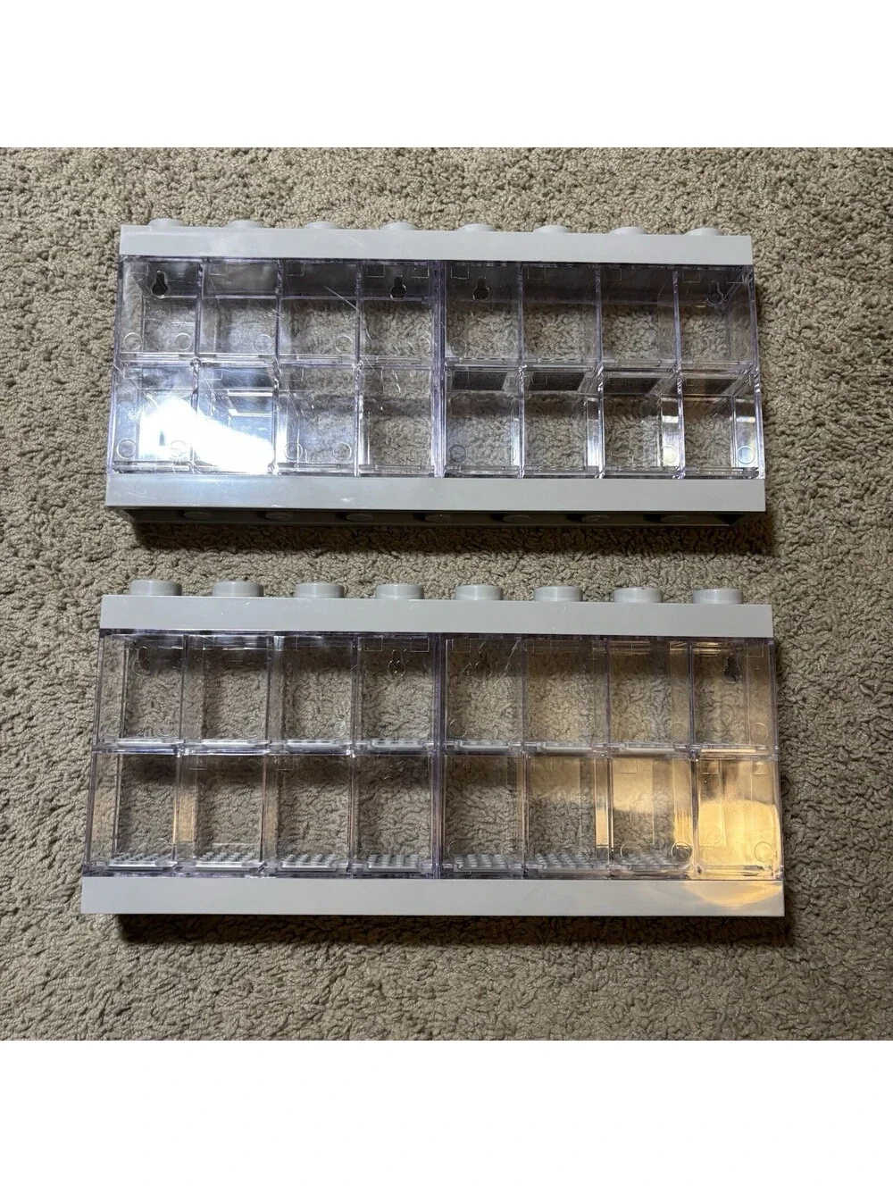 LEGO Minifigure Display Case Lot of 2 Large 16 Minifig Storage Wall Mount Gray